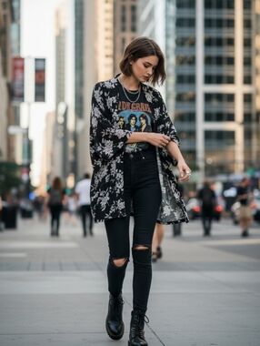 Spiritual Gangster | Black and white floral kimono